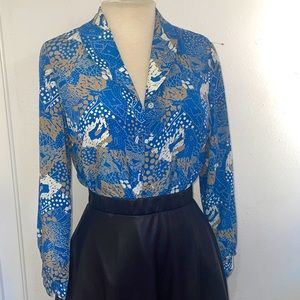 Vintage Blue Gold & Cream button up Top
